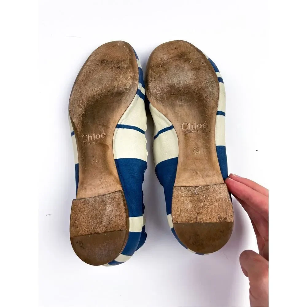 Chloe Scalloped Lauren Striped Ballerina Flat‎